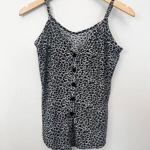 Leopard Print Button-Up Cami Top Tie Front Tank